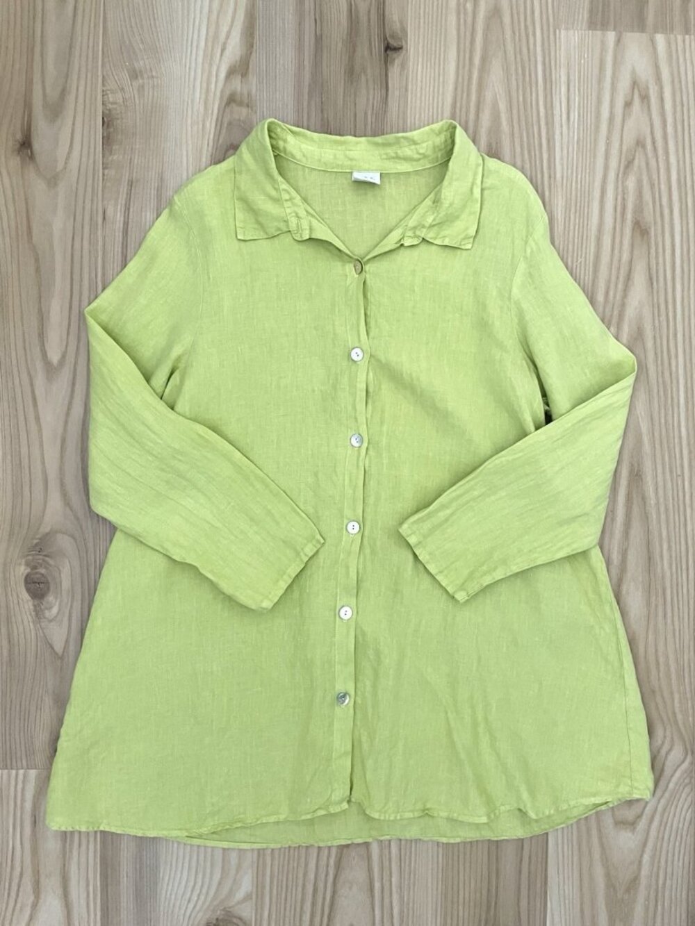 Et'Lois 100% Linen Button Front Tunic Shirt Dress Chartreuse Yellow size Medium